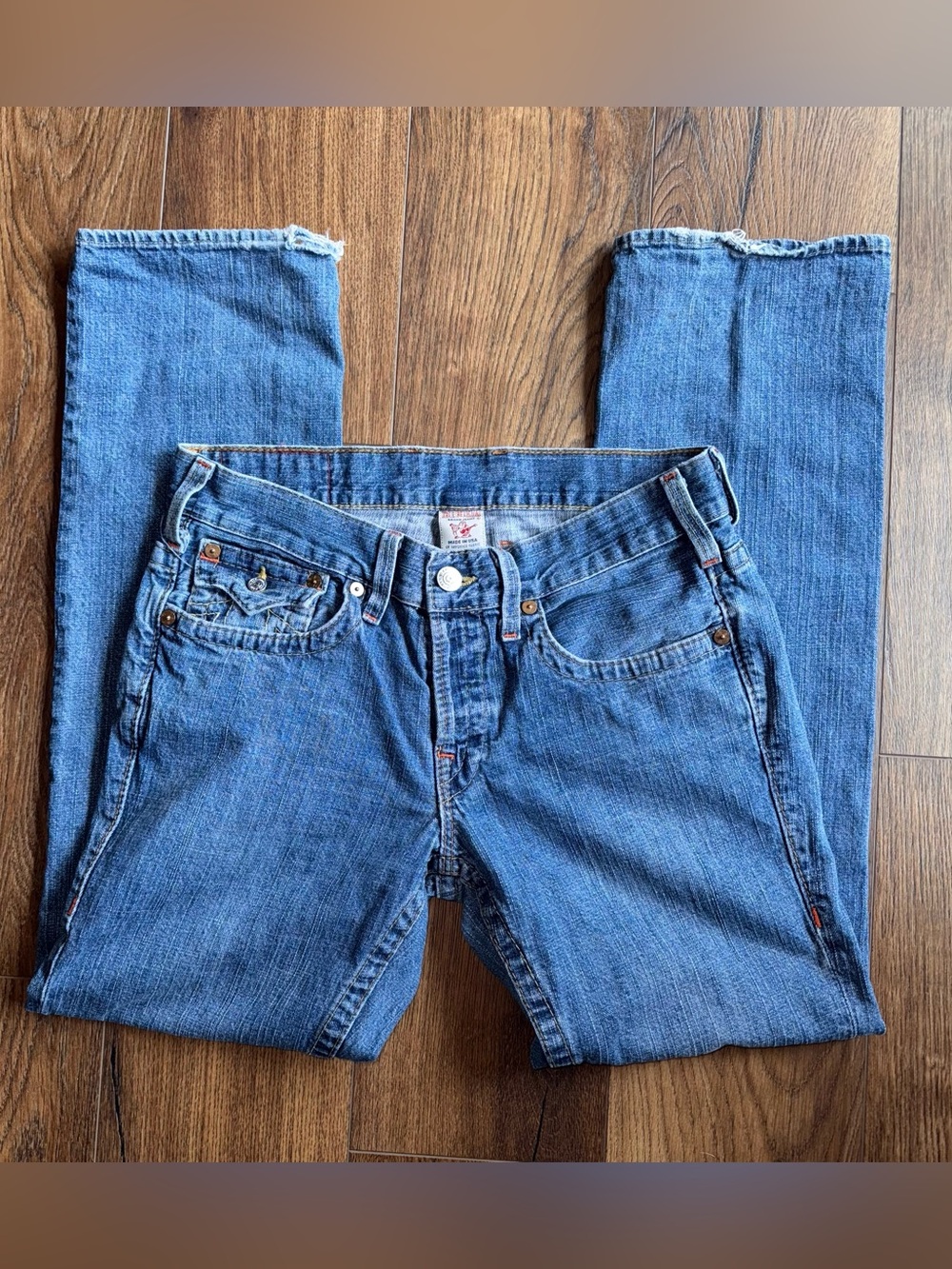 True Religion Nathan Jeans Straight Leg Flap Pocket Blue Wash 33